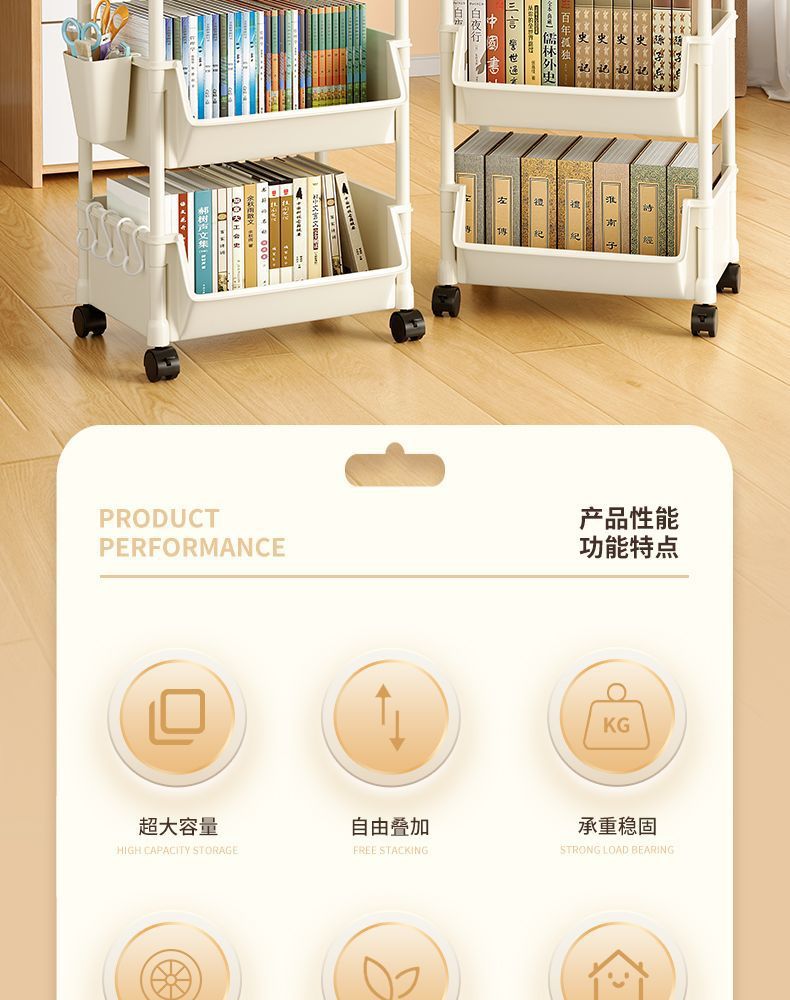 书架置物架家用多层书桌旁收纳书柜客厅零食杂物小推车多功能旋转详情15