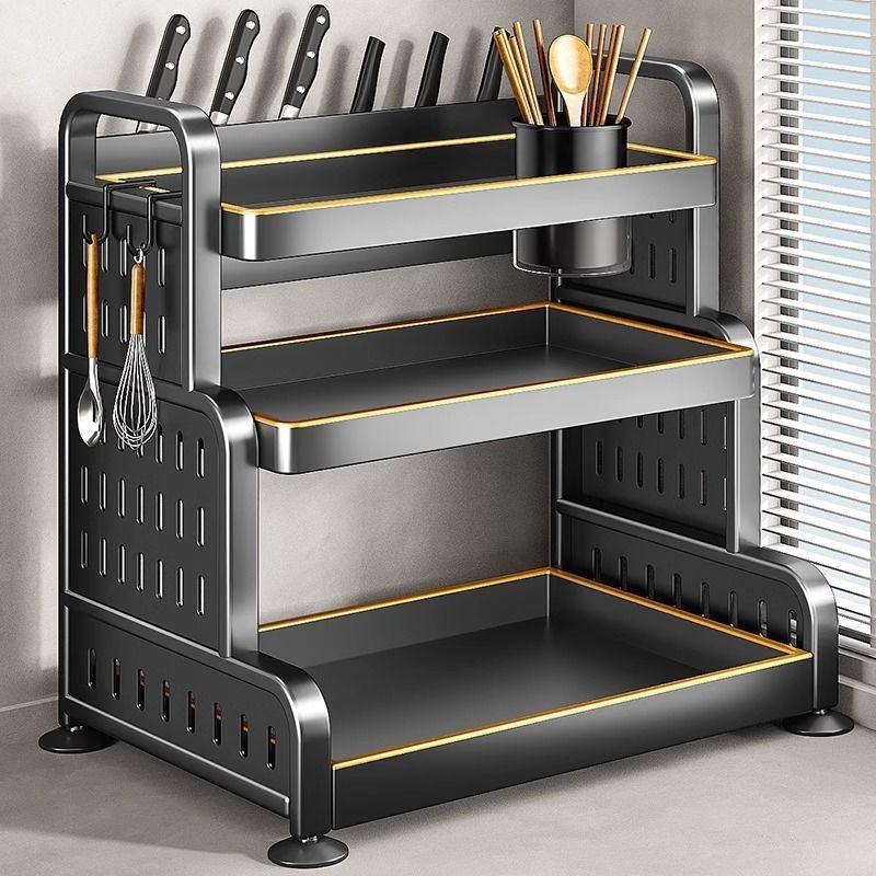 Wholesale of multi-layer stainless steel kitchen seasoning shelves, knife racks, countertops, multi-functional seasoning kitchenware and supplies storage racks details Picture