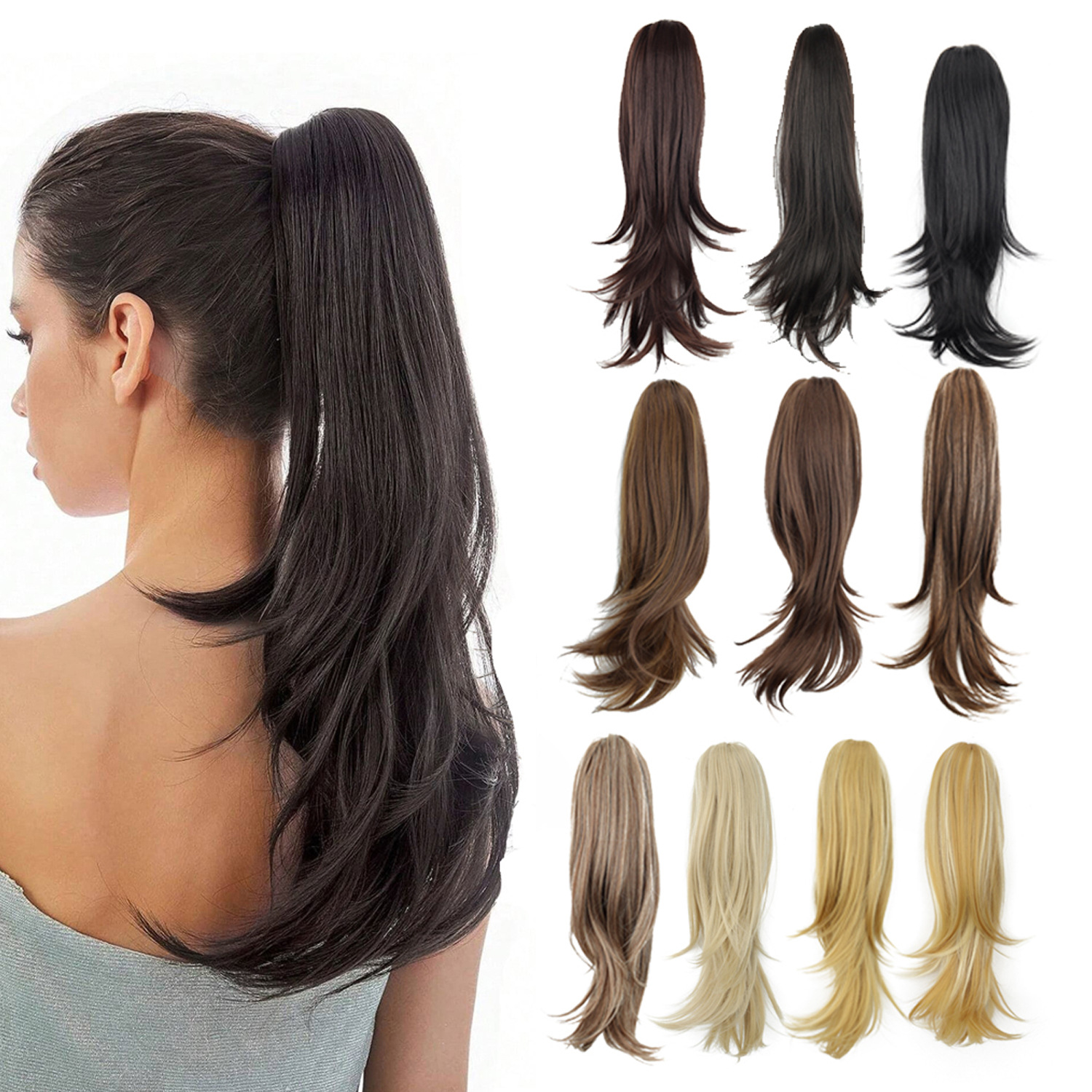 Long, multi-layered, upturned, synthetic fiber, tiger-mouth, and interlocking ponytails for women, cross-border to Europe and America