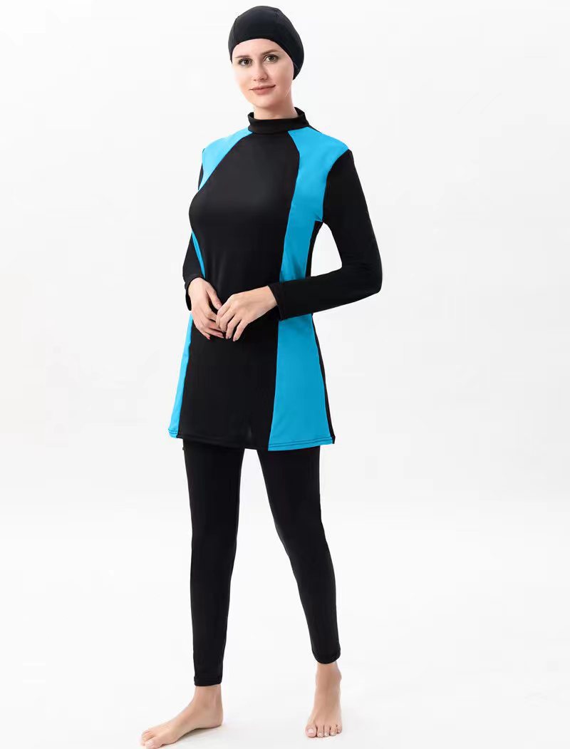 Transfronterizo de comercio exterior mujeres trajes de baño de tres piezas dividido pantalones de manga larga protección solar trajes de baño conservadores playa spa trajes de baño Specification image