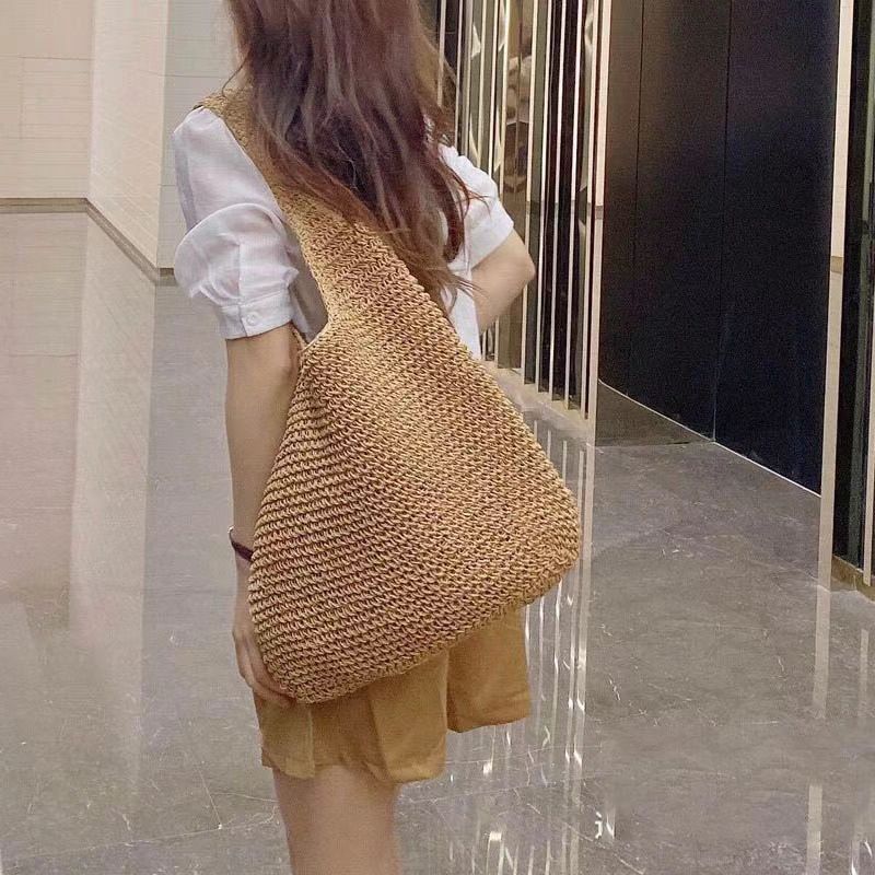草编包女2021新款夏季百搭休闲单肩包森系手工编织包大容量沙滩包