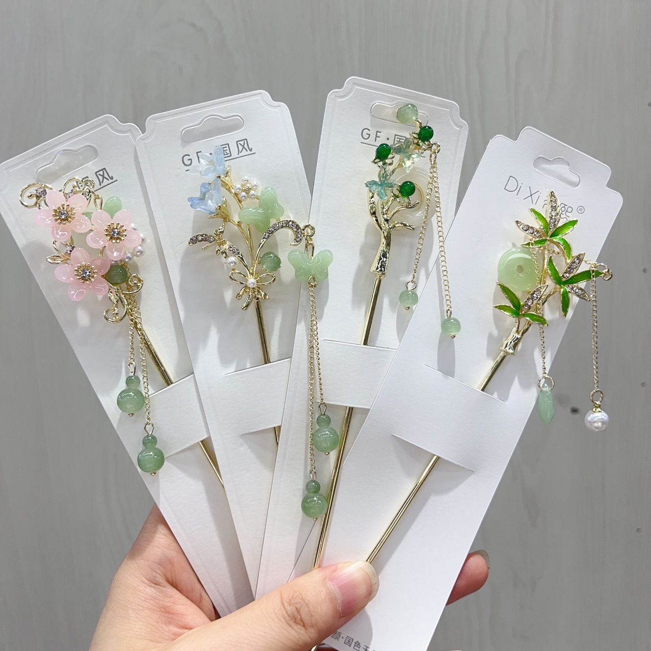 国潮古风花朵流苏发簪女新中式汉服发钗高级百搭旗袍步摇盘发簪子头饰