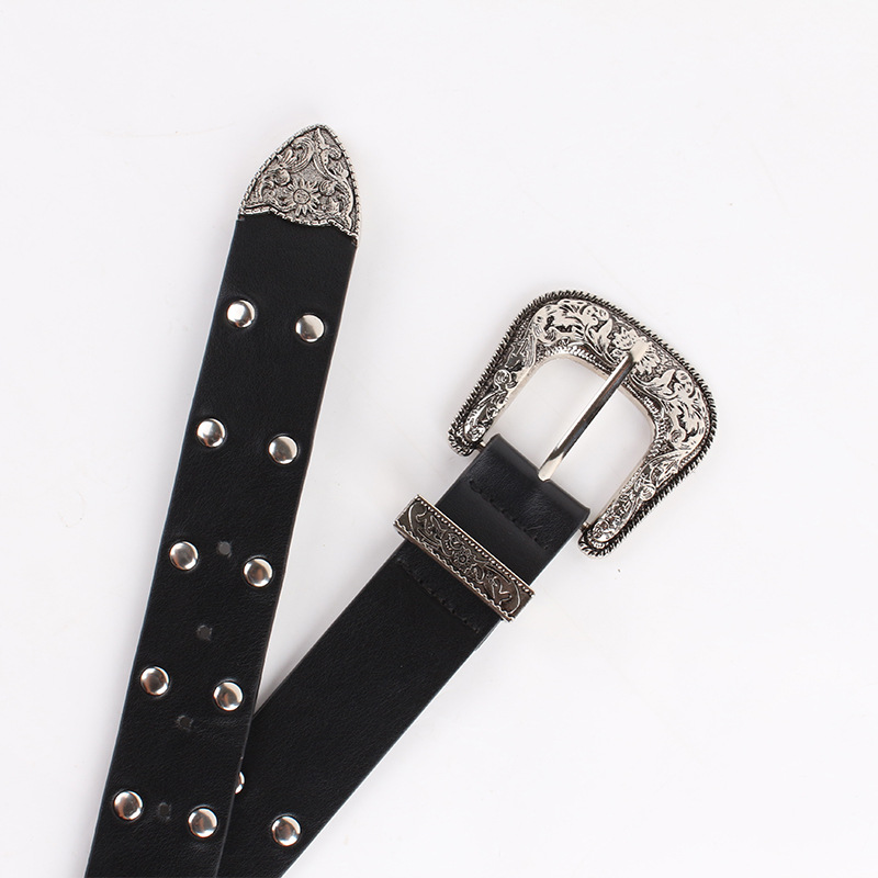 Belt Female American Riveted Metal Buckle Spice Girl Millennium Sewn Style Y2k Retro European Fan Heavy Industry Punk Belt Female Specification drawing