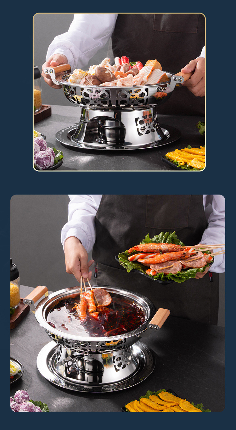 Chinese dry pot cookware, commercial solid alcohol stove pot, 304 stainless steel integrated pot, dry boiler, small hot pot pic 18