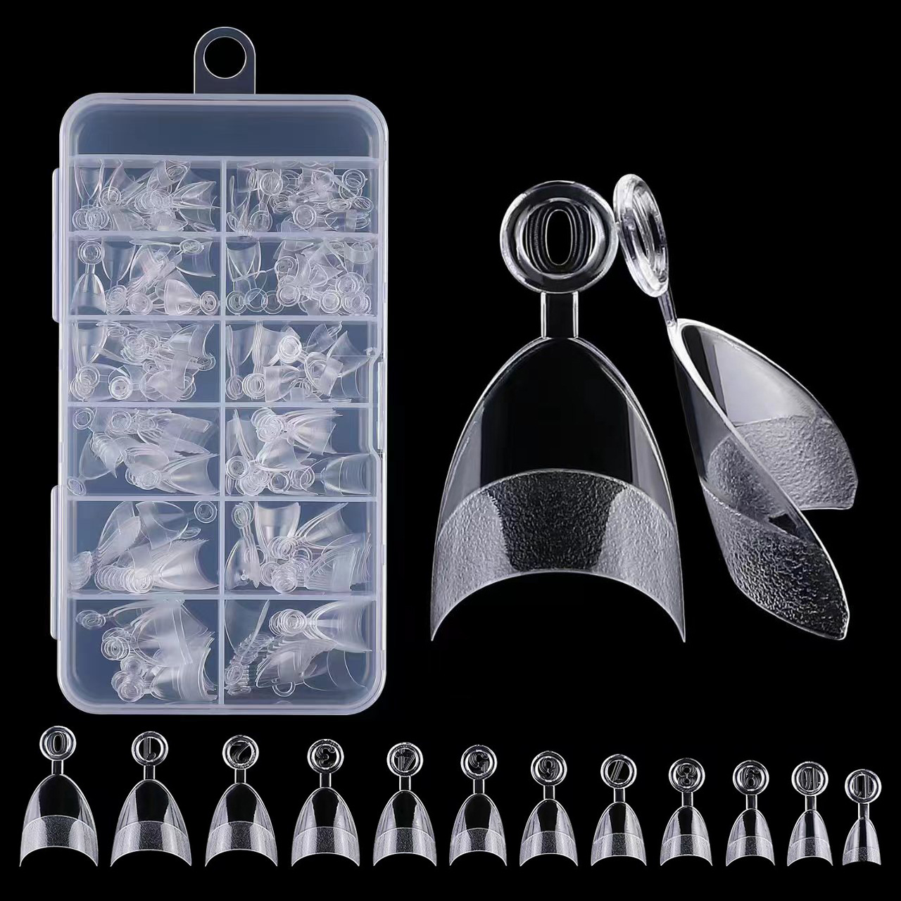240 pieces of French semi-matte transparent short almond nail plates with no marks, super short semi-stick, handle and round head