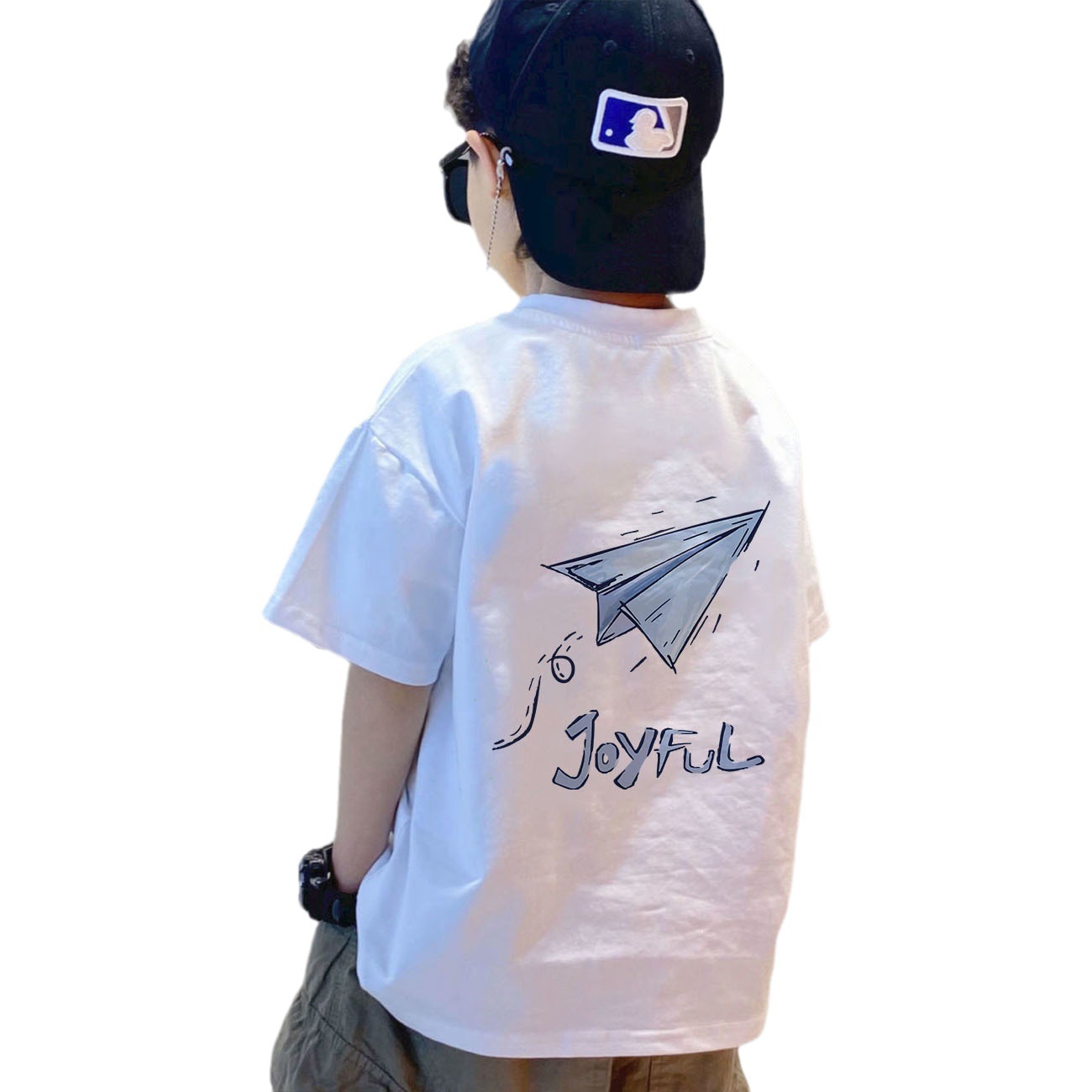 Cotton Boys Short Sleeve Children's Summer White T-Shirt 2023 New Summer Boys Fashion Top Trend Item Picture