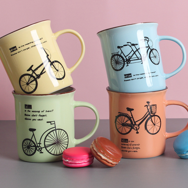 厂家直供陶瓷杯子 创意自行车图案家用水杯 办公咖啡马克杯详情图2