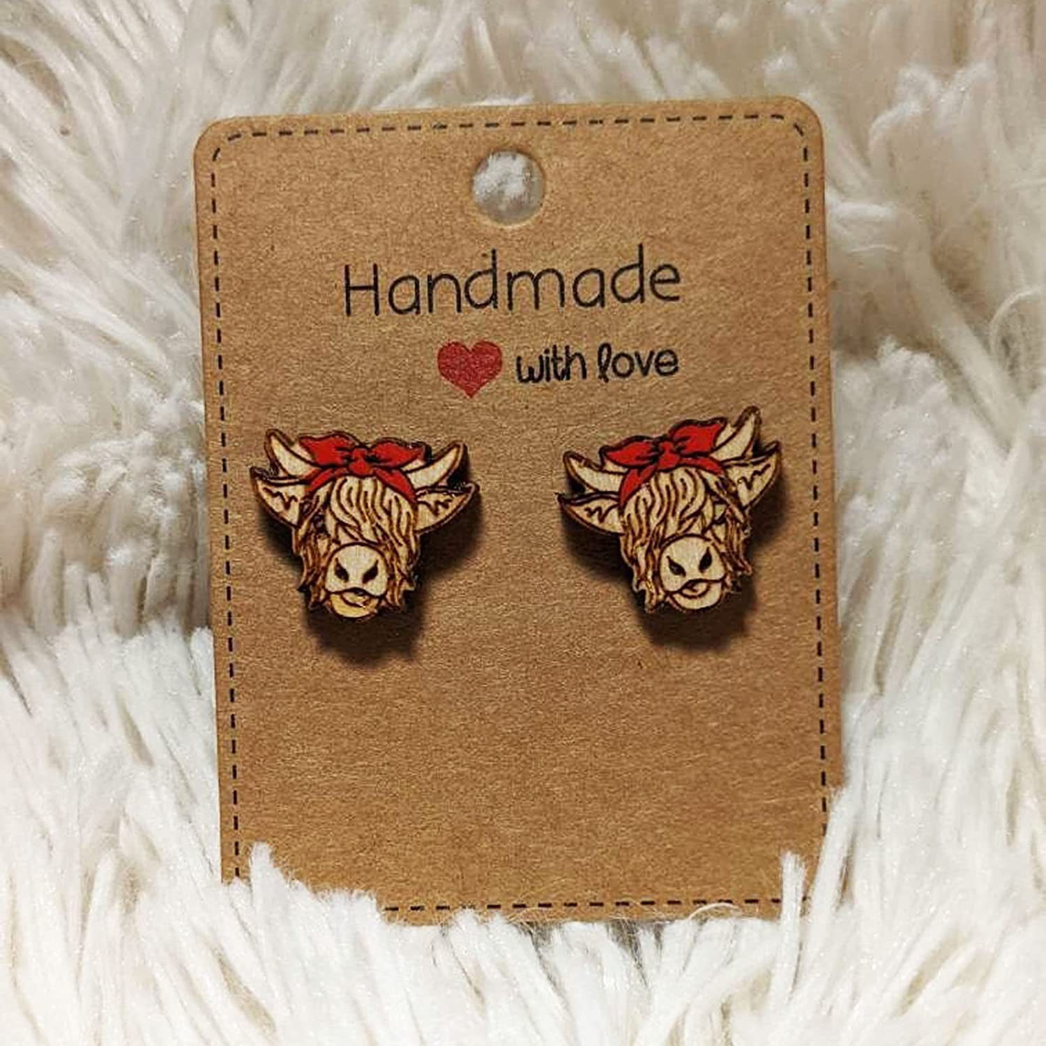 Cross-Border Amazon Highland Cow Studs Wooden Cow Earrings