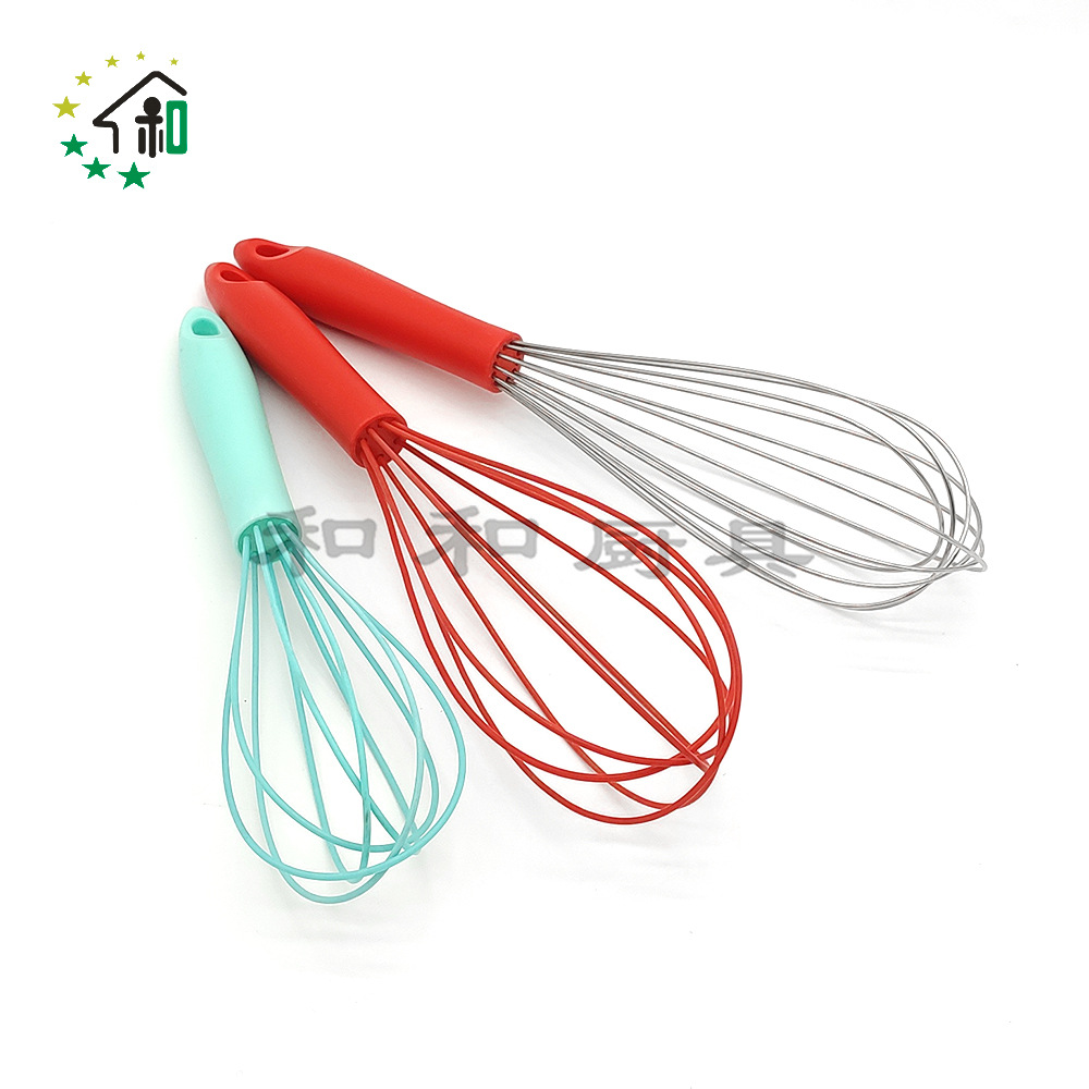 10 "12" hand-held stainless steel whisk Silicone household mini egg whisk Cream whisk details Picture