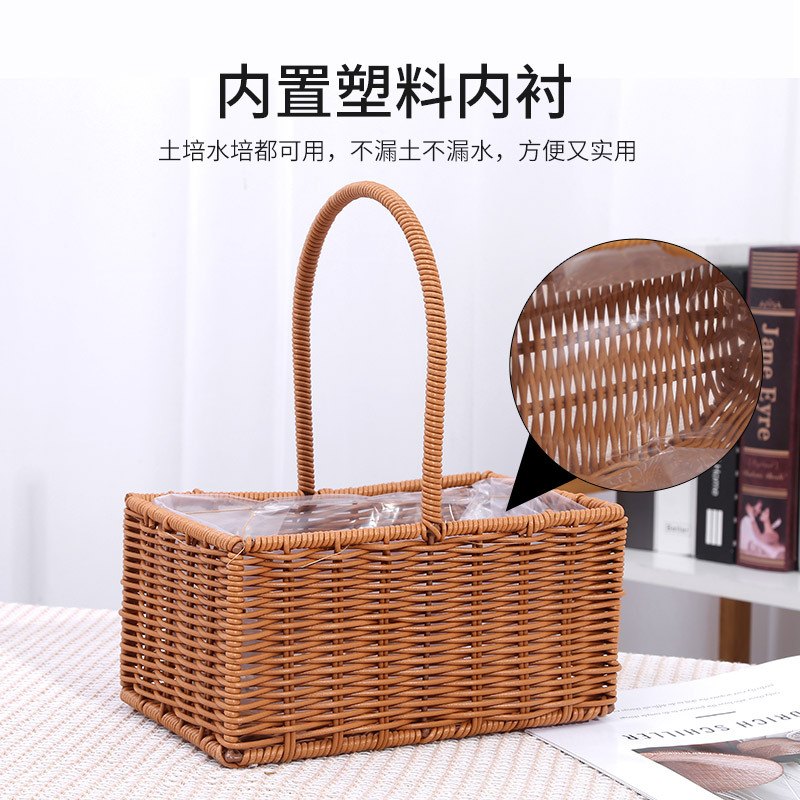 Cross-Border Supply Of Rubber Band Imitation Rattan Flower Basket Props Hand-Woven Rattan Basket Flower Arrangement Specification drawing