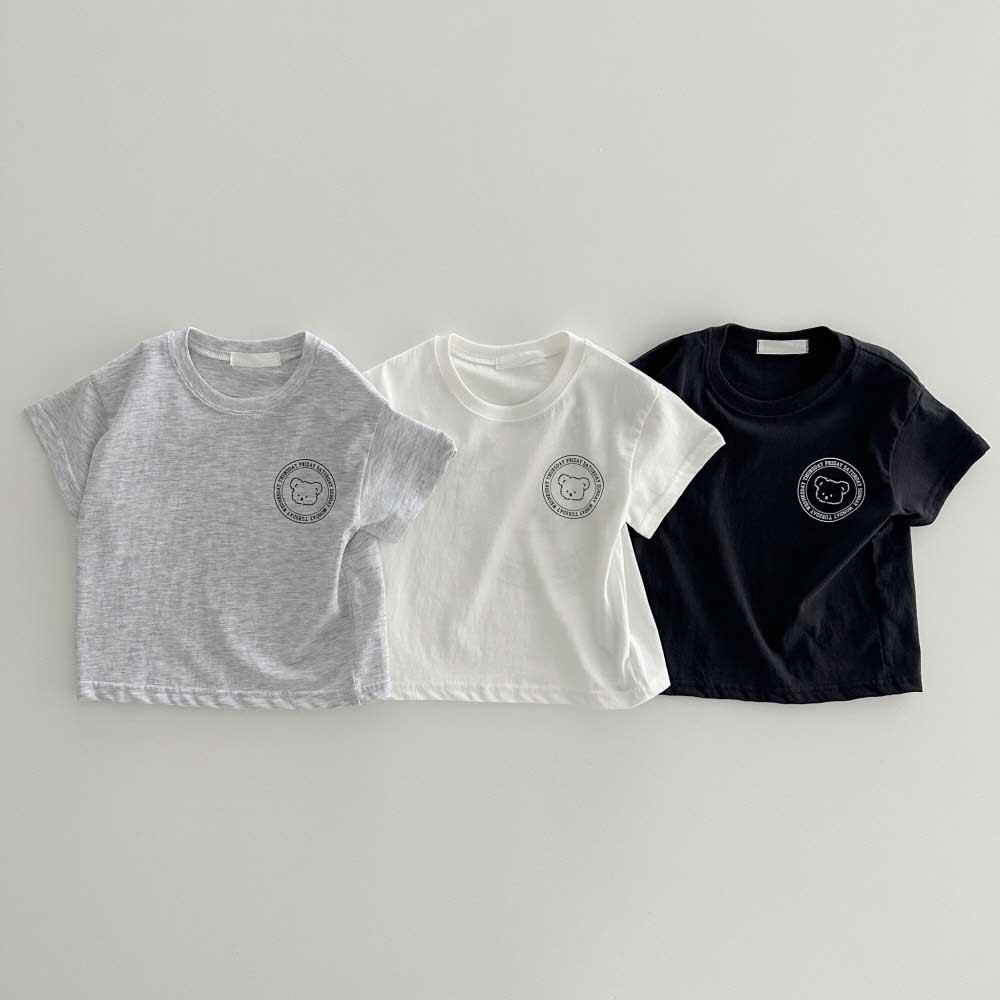 Summer Korean bear print T-shirt, ins style children's short-sleeved single T-shirt, small and medium-sized children's short-sleeved top, sports short-sleeved
