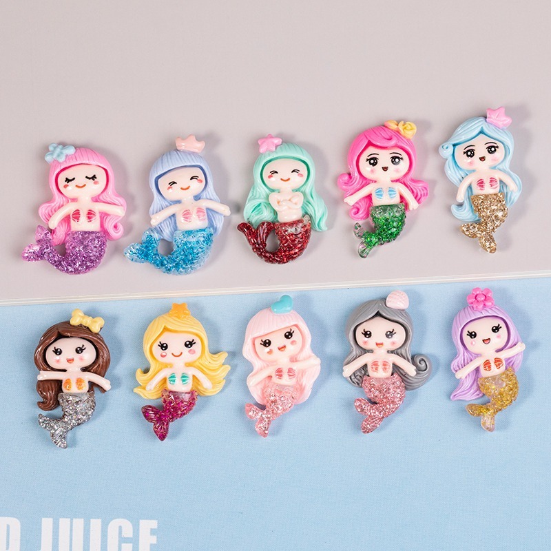 New resin glitter mermaid accessories, diy cream glue phone case, refrigerator, stationery box, cartoon patch material Specification image