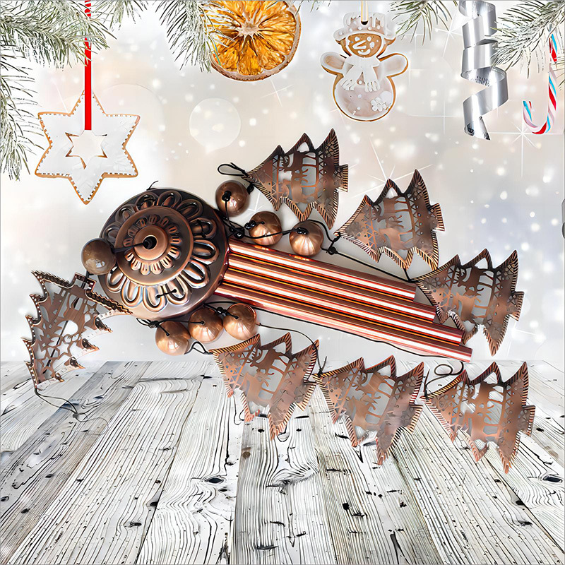 Christmas Tree Vintage Metal Red Bronze Wind Chimes Hanging With Christmas Hearts Metal Bells Garden Patio Decorations Application Scenario