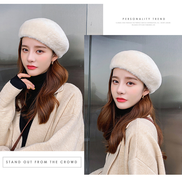 秋冬季新款女士时尚仿貂毛贝雷帽休闲旅行保暖画家帽文艺南瓜帽子详情21