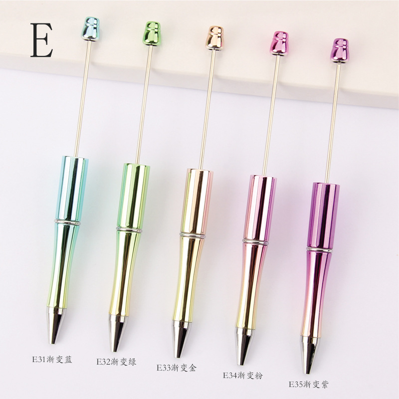 Wholesale of bead pens in stock, diy creative plastic bead ballpoint pens, UV electroplated bead pens, three-color gradient bead pens Item Picture