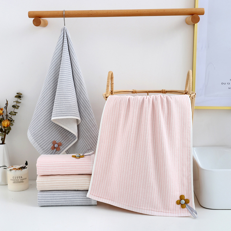 Yiwu quality pure cotton towels, one side with loops and the other side with gauze applique, adult male and female couple face towels, gift towels Specification image