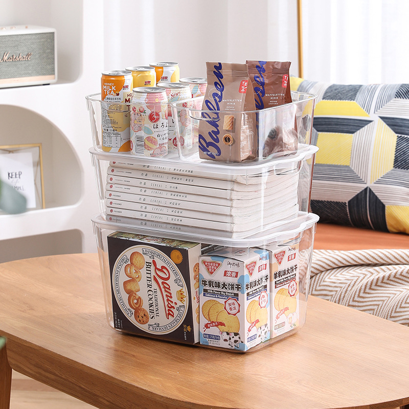 Cross-border supply high-transparency thickened clothing storage baskets, household sundries, snacks, toys covered storage baskets in stock full figure