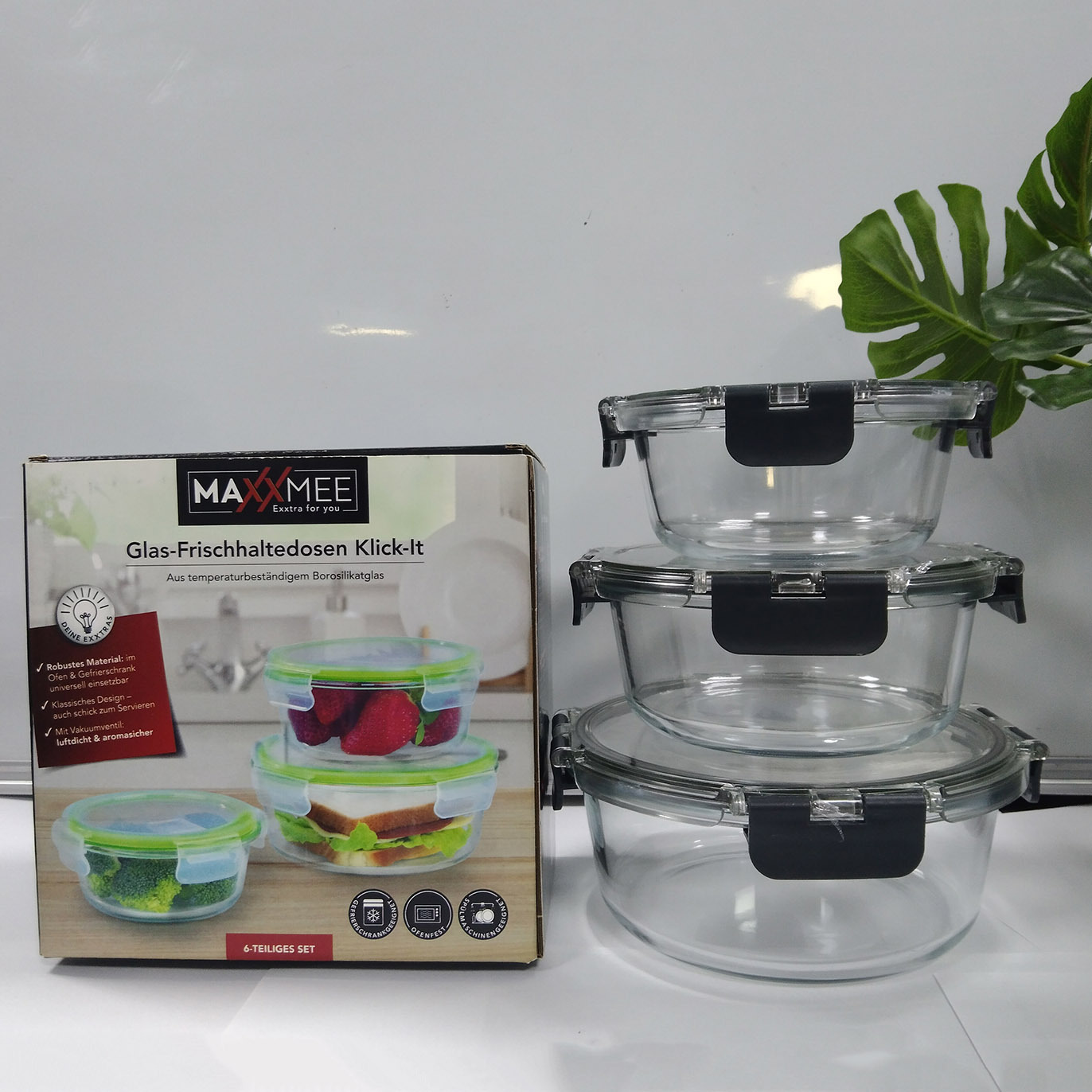 Square Glass Crisper Round Low Borosilicate Lunch Box Folding Buckle Cover Lunch Box 3 Sets Wholesale Rs-201880