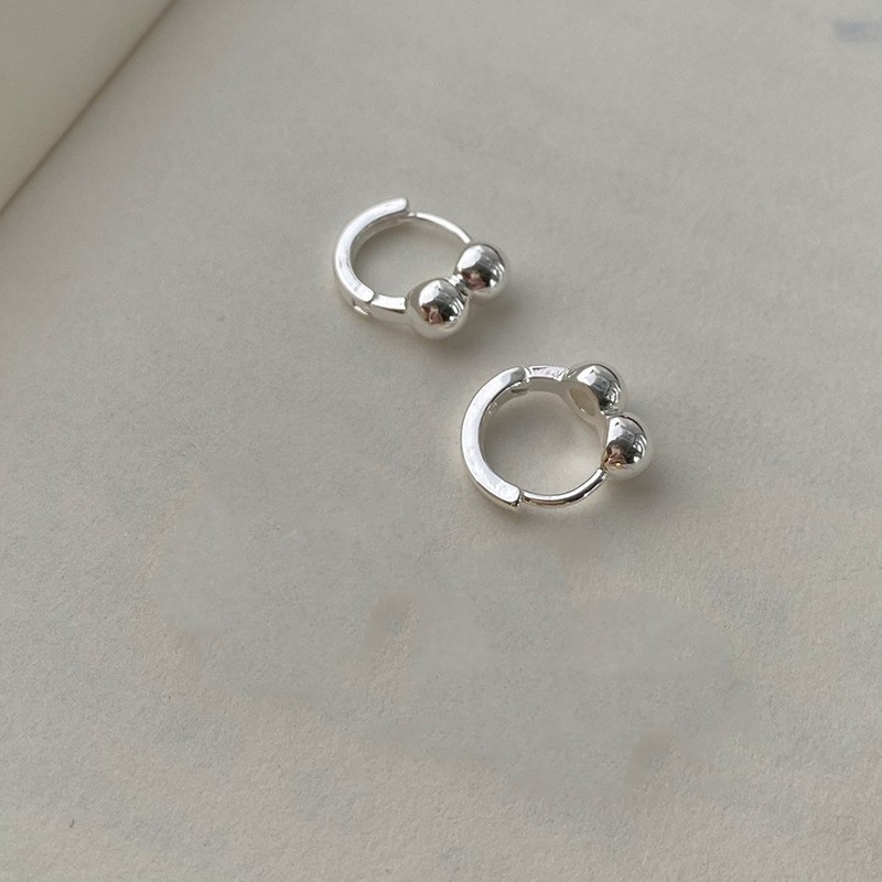 S925 Sterling Silver Spherical Earrings Niche Design Sense Fashion Personality Simple Temperament Commuter Everything Senior Buckle Female Specification drawing