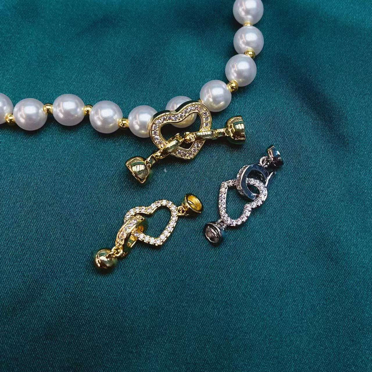 18K gold-plated heart pearl button necklace buckle connection buckle lap buckle Versatile diy hand-fixed sweater chain buckle head Specification image