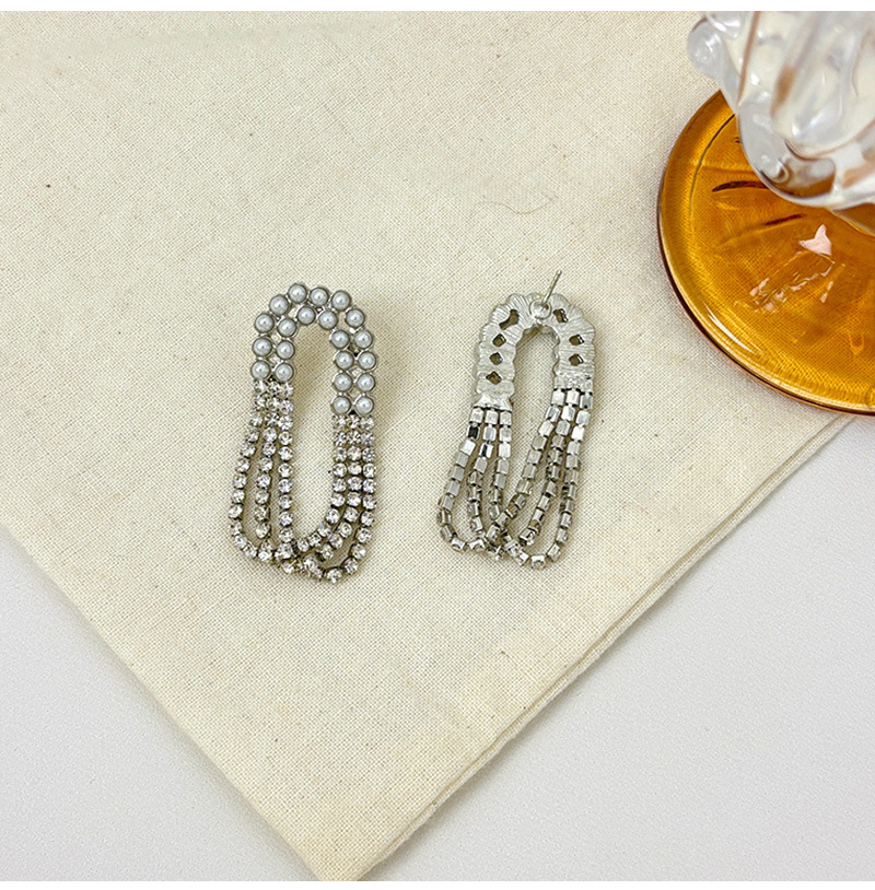 侣贡 新款高级感珍珠流苏耳钉女气质水钻耳环韩版耳坠银针耳饰品详情5