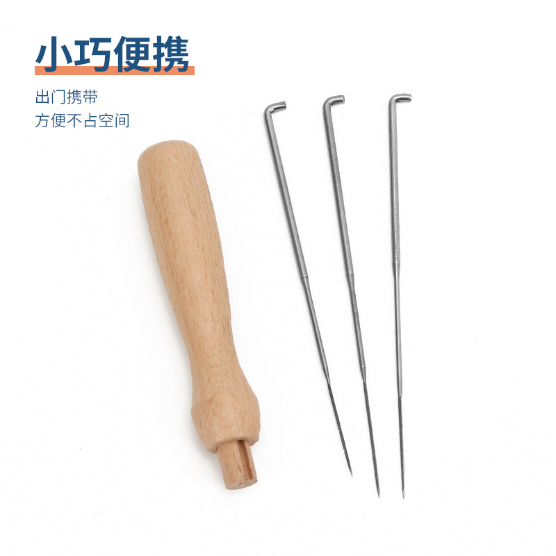 Wooden handle poke felt poke pen with three-needle hand-made wool felt doll poke tool poke needle details Picture
