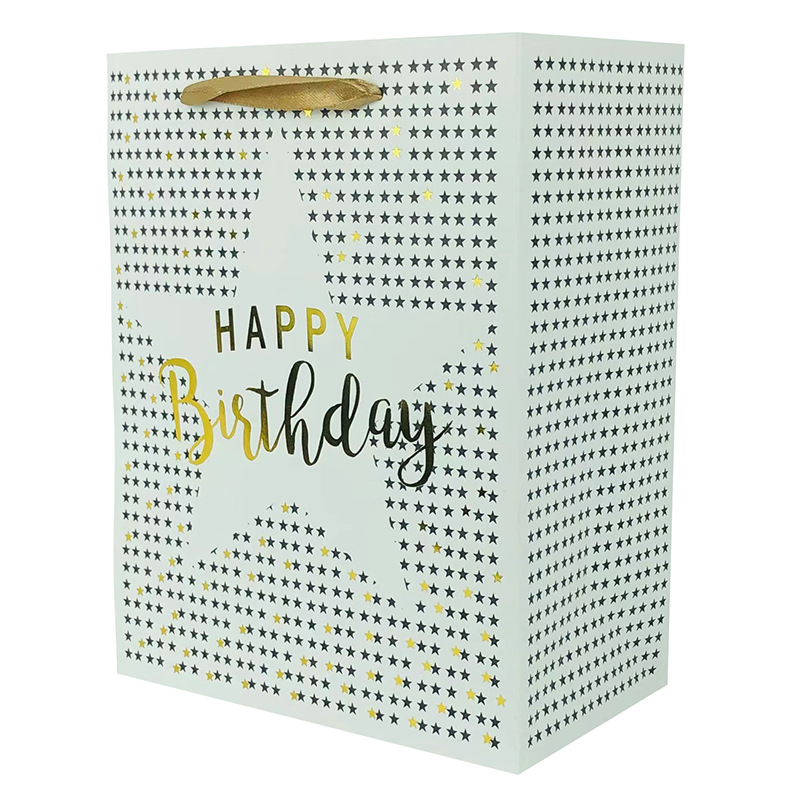 Bai Shi Special Packaging Spot Hot Stamping Birthday Happy Birthday Pentagram Tote Bag Gift Bag Shopping Bag Paper Bag Wholesale details Picture
