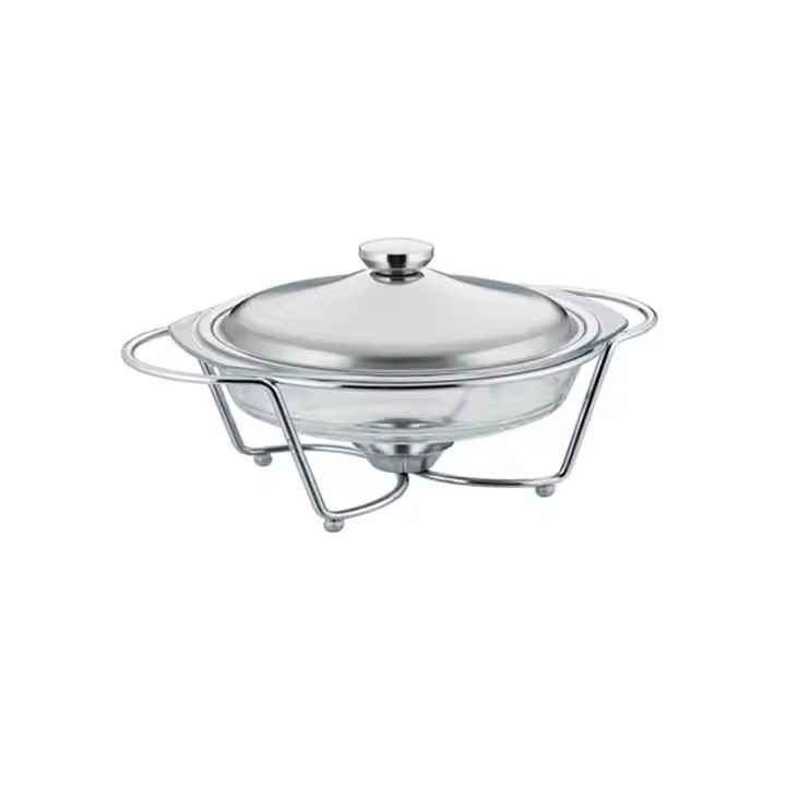 Cross-border foreign trade glass buffet stove, iron wire rack, egg-shaped food heating container, alcohol stove chafing dish details Picture