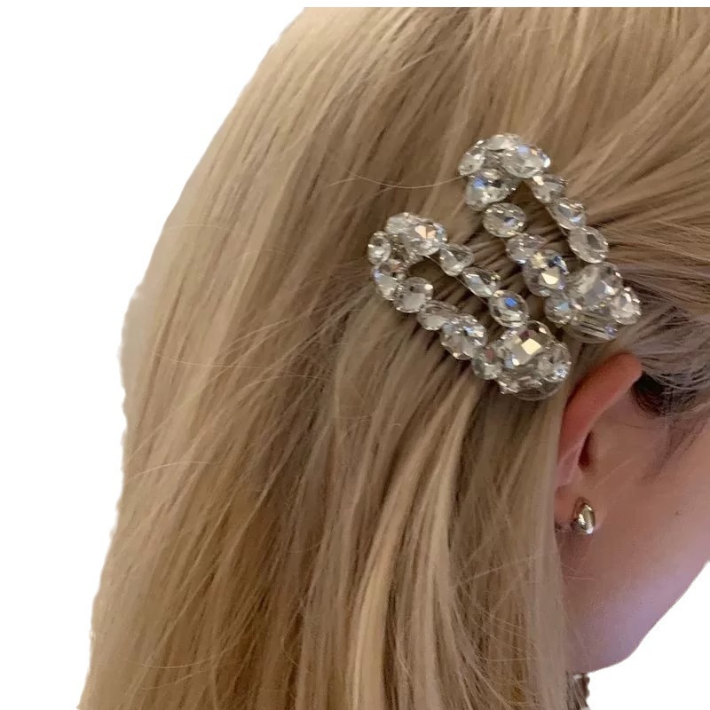 High-end style, super side zircon oval hair clip, makeup bangs hair clip, ins style side clip, stylish Item Picture