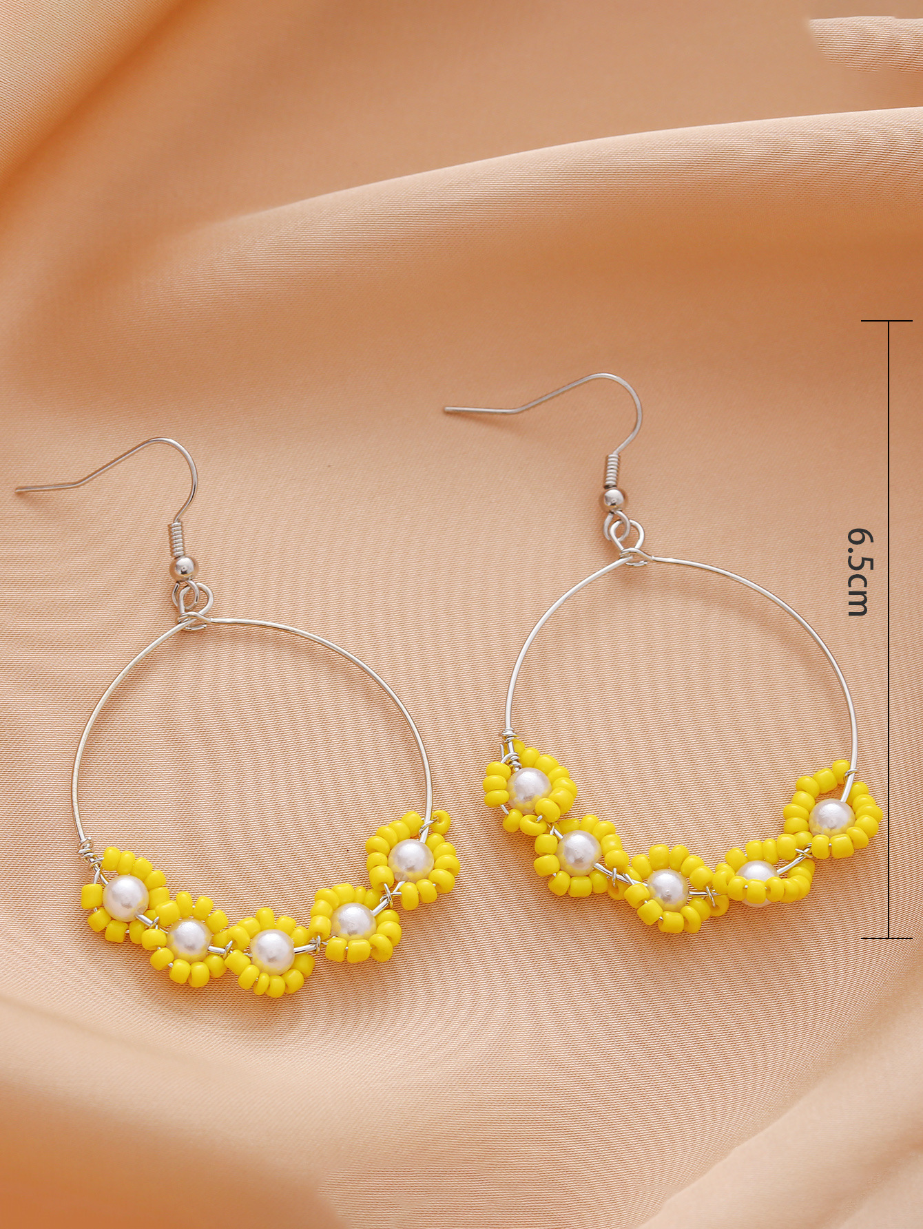 Bohemian Style Pure Hand-Woven Beaded Earrings Fresh Girls Colorful Flower Earrings Cross-Border Jewelry Wholesale Specification drawing