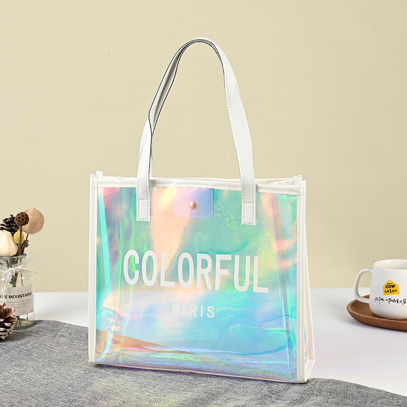 pvc handbag, creative laser advertising bag, custom concealed buckle jelly gift bag, souvenir, dazzling single-shoulder bag full figure