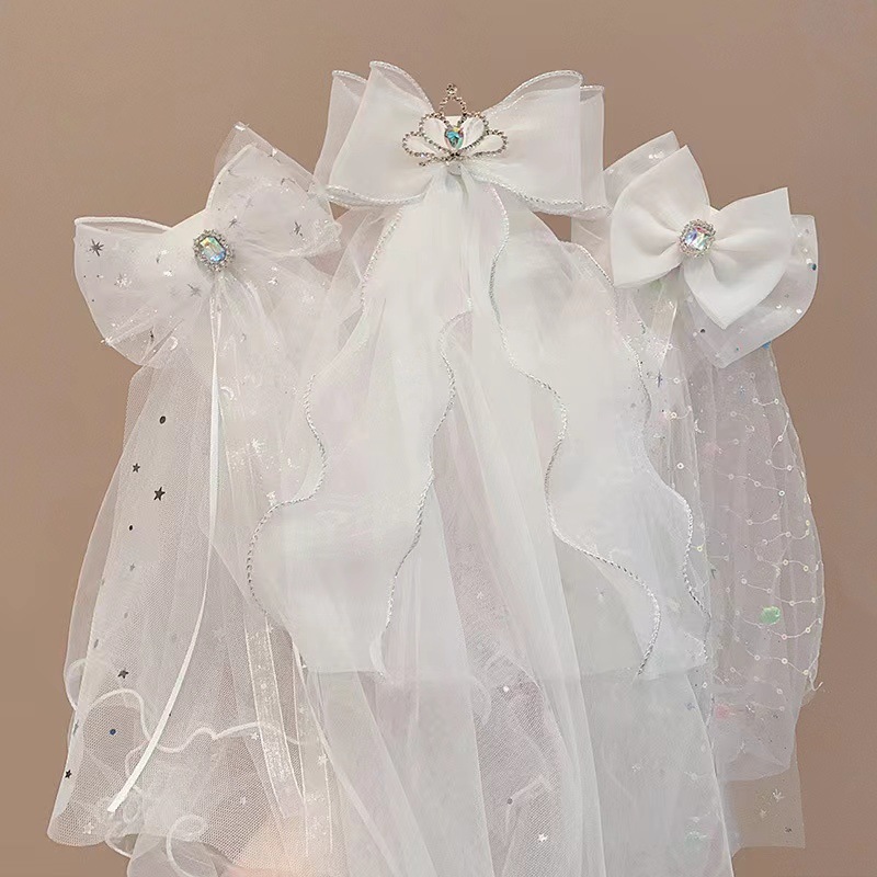 Children's hair clips, luminous bow headscarves, girls' sequined mesh hair clips, headwear, registered online celebrity hair accessories details Picture