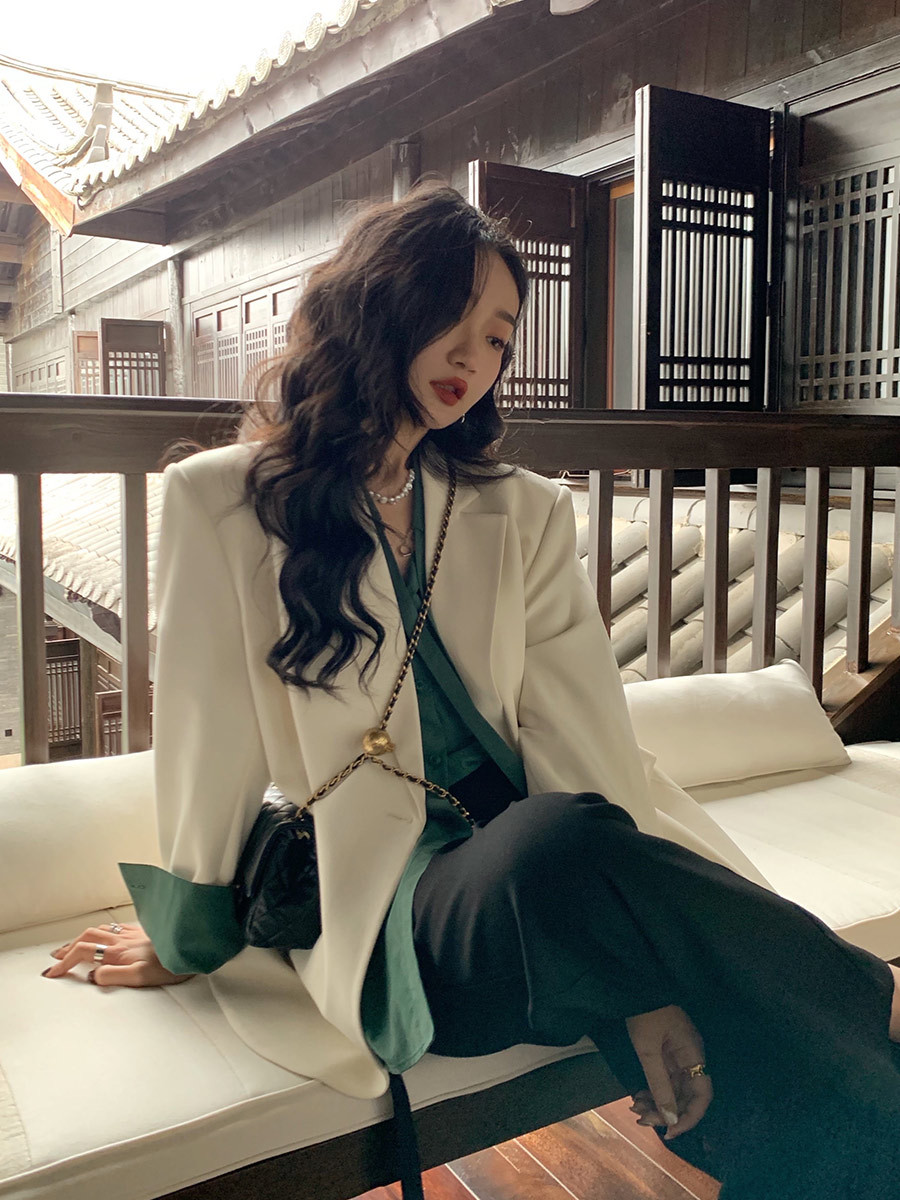 Casual blazer blanco chaqueta primavera sentido del diseño nicho nuevo 2022 mujer temperamento moda traje Specification image