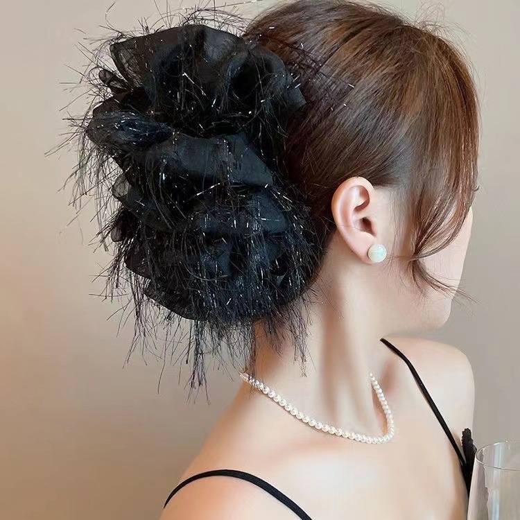 tassel mesh bow hair clip women's head large feather grab clip premium touch shark clip hair measuring headpiece
