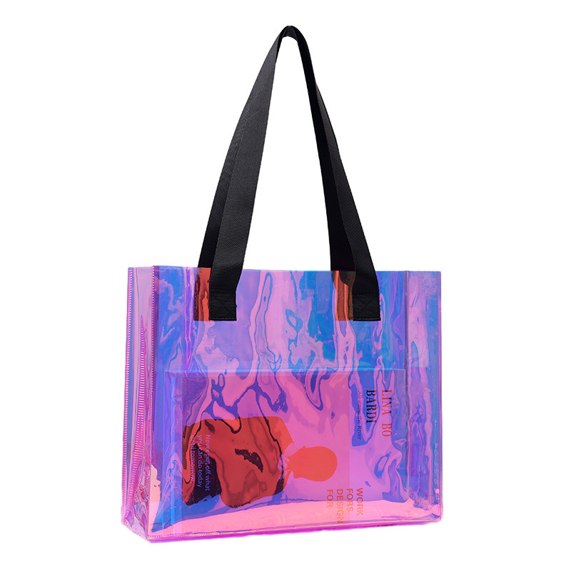 Customized pvc laser handbag, popular and colorful jelly bag, thickened transparent pp plastic universal and trendy gift bag Item Picture