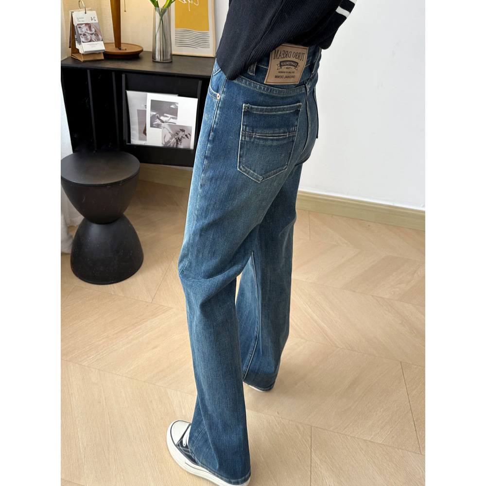 The cut is amazing! There's a little trick in the back pocket! G-end four-sided stretch wide-leg jeans for women, slimming straight floor-length jeans