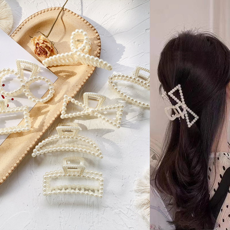 Korean Pearl Clip Female New Temperament Fashion Shark Clip Back Head Large Pan Hair Net Red Hair Clip