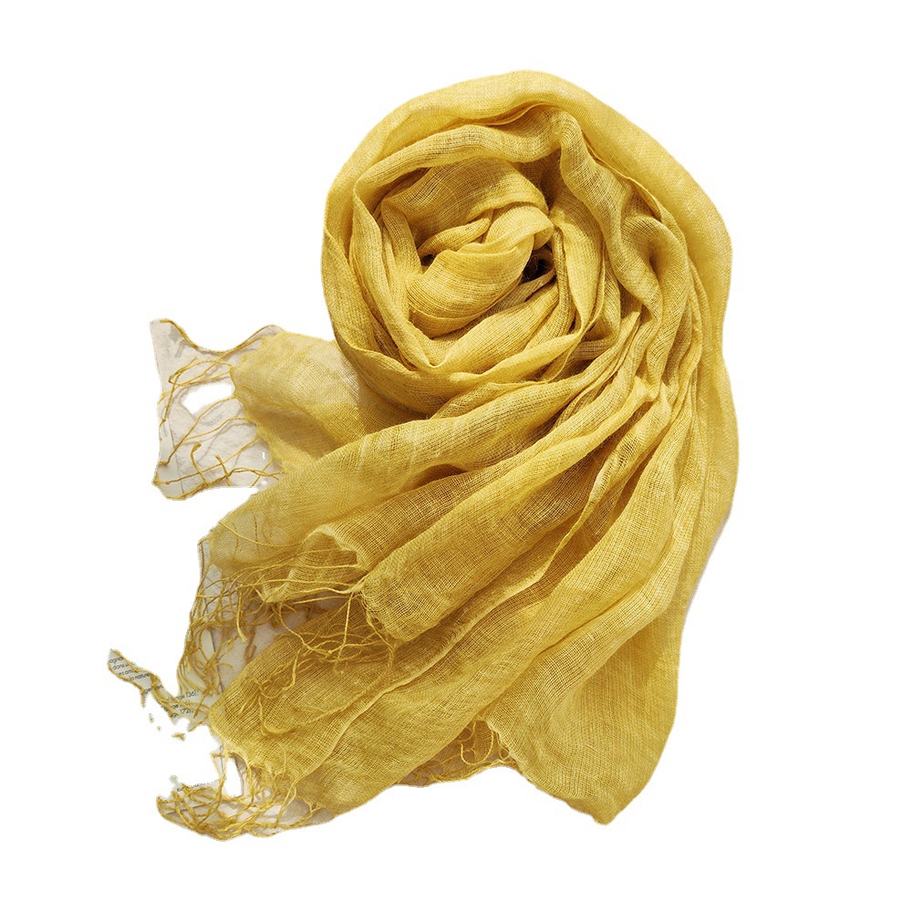 Japanese Renaissance Retro Linen Scarf Female Summer Solid Color Cotton And Linen Scarf Dirty Dyed Thin Shawl Foreign Trade Silk Scarf Female Item Picture