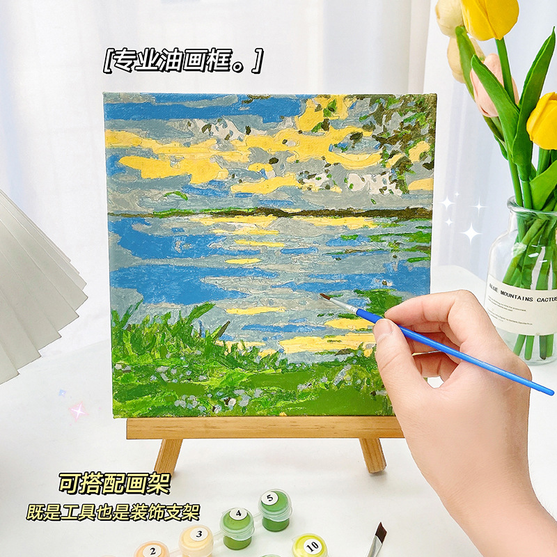 Cute digital oil painting hand oil painting cartoon living room decorative painting students diy fill color hanging picture decoration wholesale