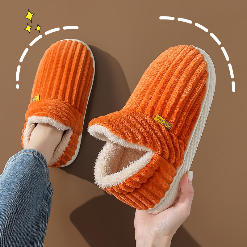 Otoño invierno zapatillas de algodón mujer pareja bolsa de talón caliente antideslizante interior interior peluche más peluche exterior luna zapatos de algodón hombre details Picture