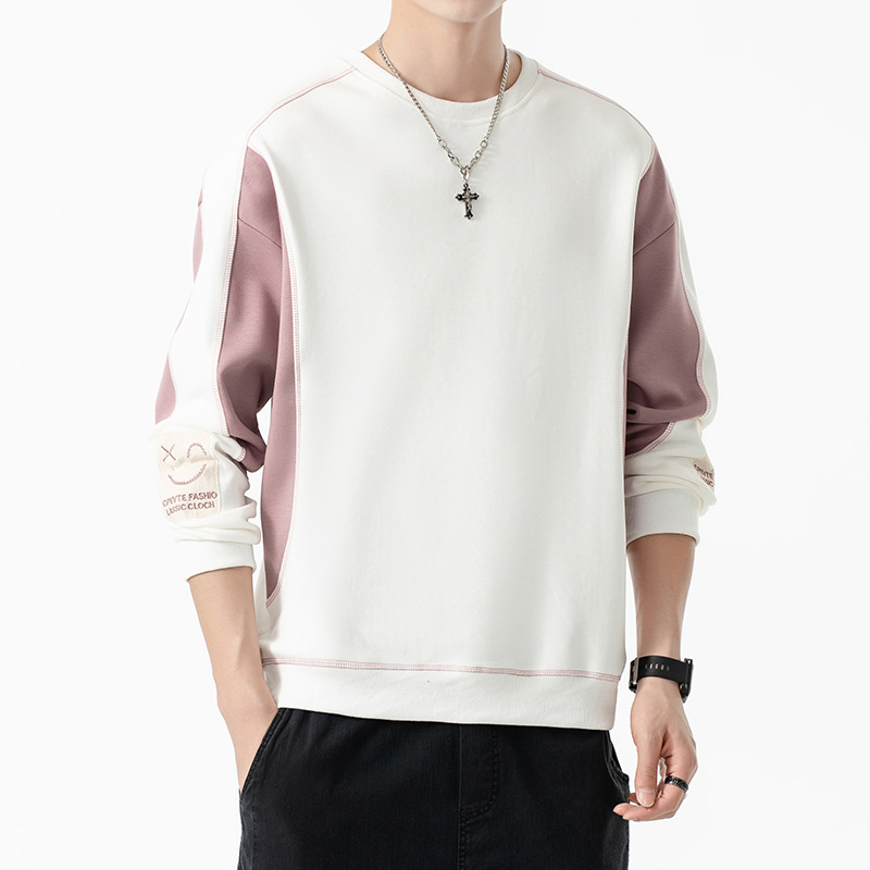 Men's autumn and winter new trendy brand hoodie, thickened with fleece, loose and casual long-sleeved T-shirt, men's round-neck base top Specification image