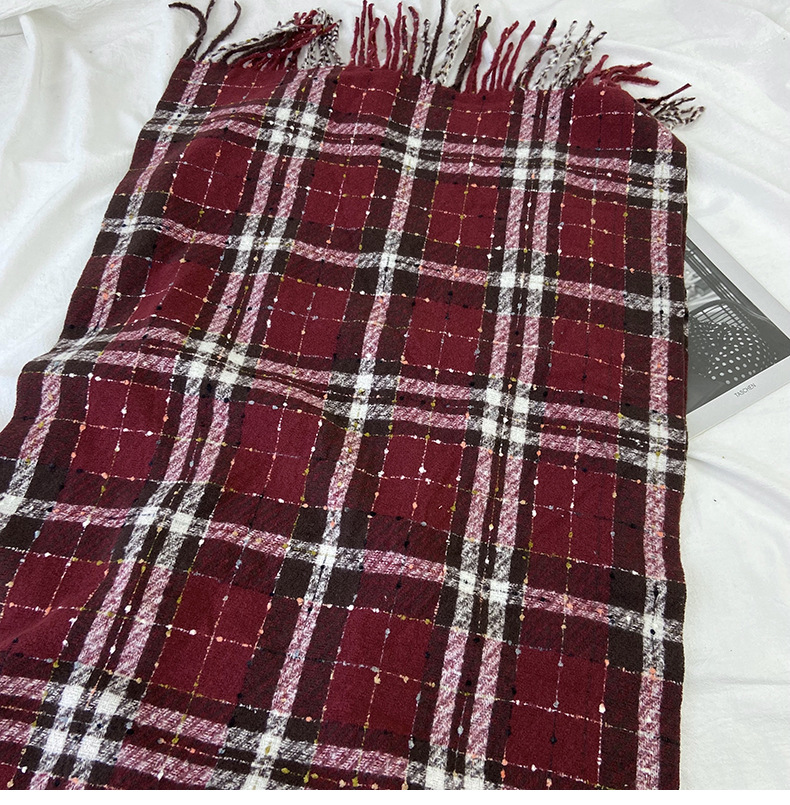 围巾女冬季新款韩系仿羊绒格子围脖学生甜美保暖加厚流苏披肩批发详情23