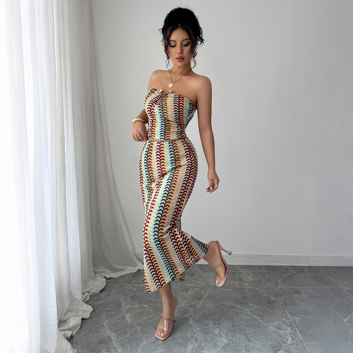 Cross-border European and American elegant strapless top, hip-hugging long dress set for women's clothing 2026 Amazon fashionable and independent Application Scenario