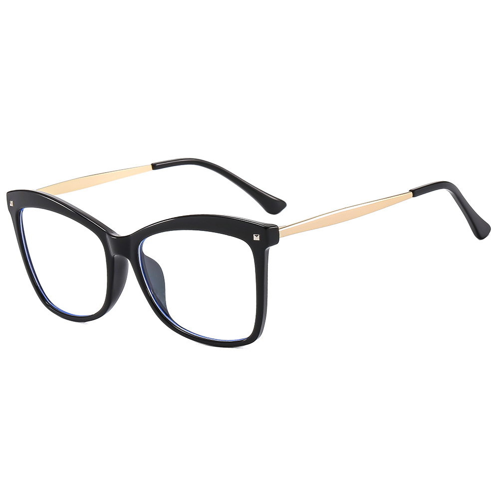 New cross-border square glasses frame with rice nails, anti-blue light, European and American flat light glasses, trendy and retro for women, can be paired with myopia glasses frame details Picture