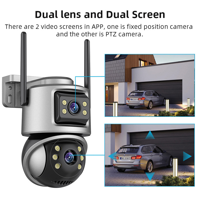Dual-eye monitor, home outdoor monitoring, wireless network camera, wifi high-definition 360-degree gun ball camera details Picture