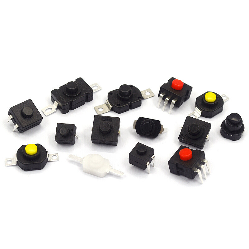 Direct-insertion high-intensity flashlight switch, self-locking button, power switch, 12*12mm, 223YD, two on and one off Item Picture