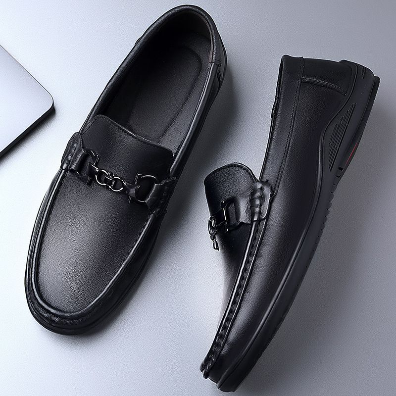 New autumn simple men's lazy casual shoes, men's oversized shoes, black shoes, genuine leather bean shoes, men's 48 details Picture