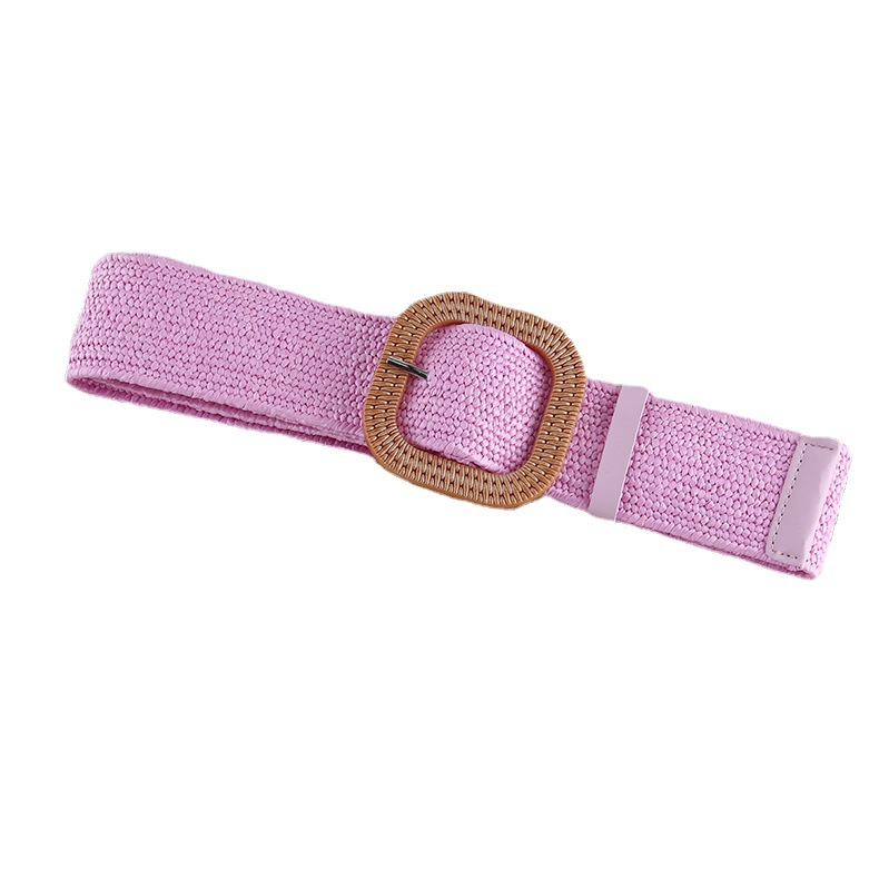 Korean Version Of Cotton And Linen Wind Pp Grass Woven Belt Female Personality Round Square Buckle Dress Gown Decoration Belt Wholesale Item Picture