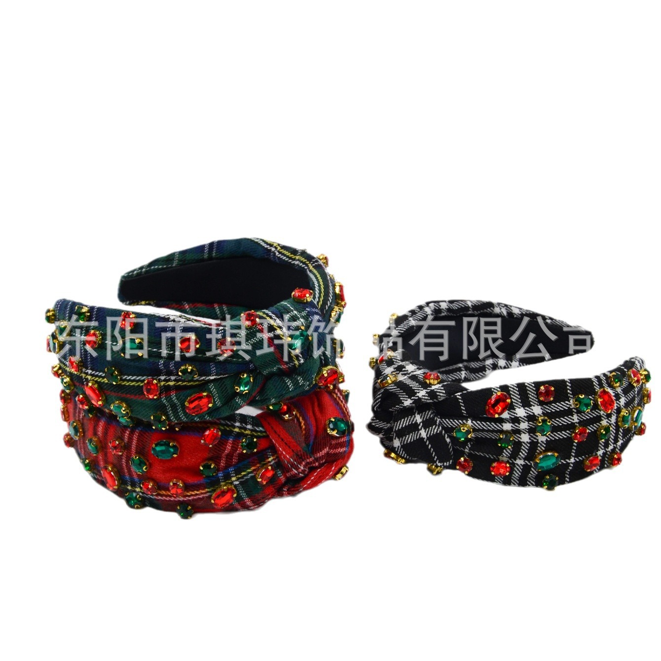 Qiwei Accessories' exclusive Christmas fabric knot Christmas hairband with European and American Scottish style for women, simple and versatile Christmas style, festive style Item Picture