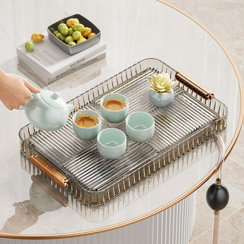 Luxurious and high-end tea sets and tea trays, outdoor portable tea brewing tray, small dry brewing table with drainage, tea table tray, and draining tray details Picture